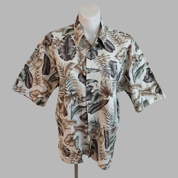 Hollis River Mens Shirt Size XXL Tan Hawaiian Tropical Print Short Sleeve - Picture 6 of 8